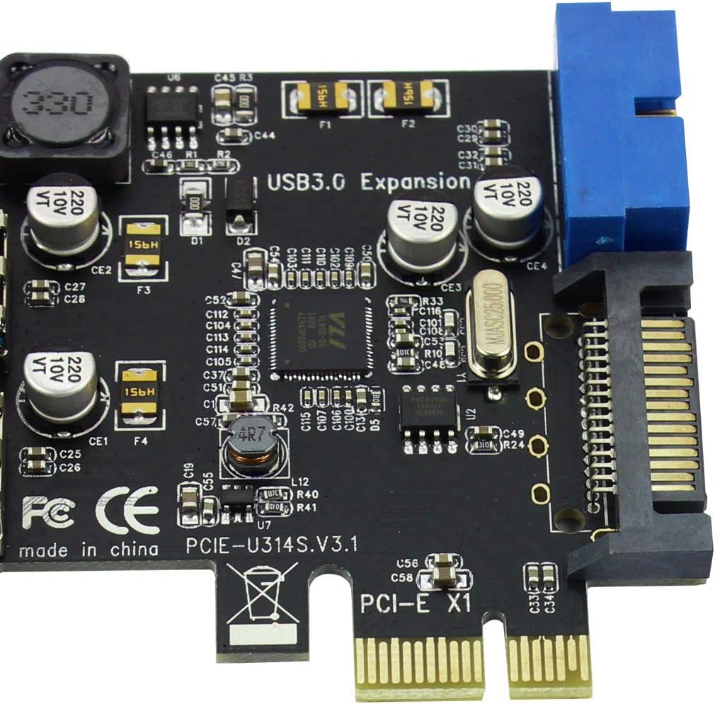 JMT PCIE to 2 Ports USB3.0 Expansion Card Desktop Front 19/20PIN Header Interface for PCI-E x1/x4/x8/x16 for Windows XP/7/8/8.1/10