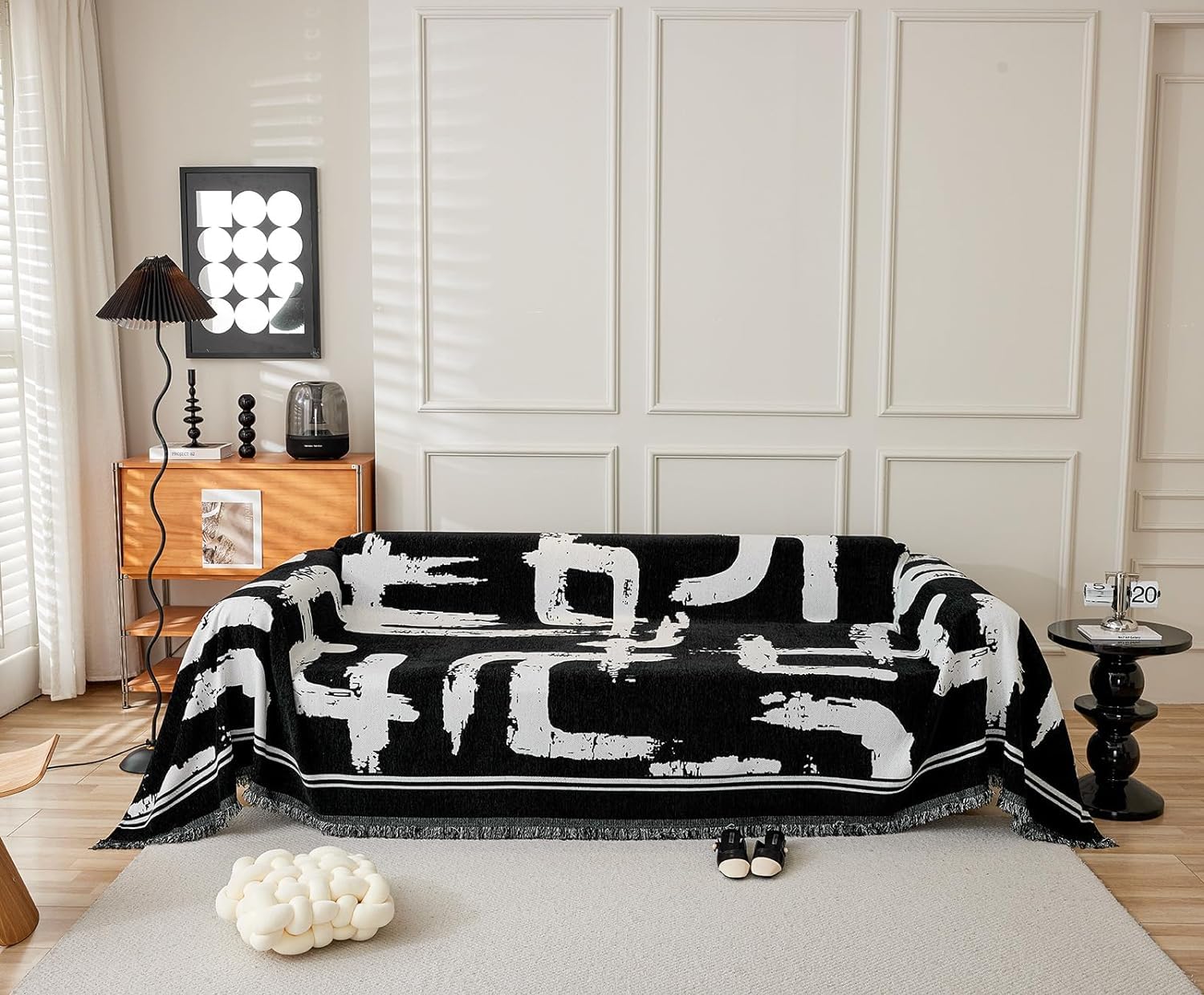 LINTRY Green Circle Pattern Sofa Covers for 2 Cushion Couch Geometric Pattern Couch Cover Durable Chenille Sectional Couch Cover Dogs Pets Furniture Cover (Black, X-Large: 71"x 134")