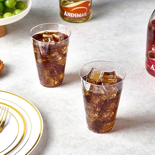 Miniatura 5 de FOCUSLINE Paquete de 100 vasos de plástico transparente de 14 onzas, vasos desechables grandes de plástico reutilizables, vasos transparentes