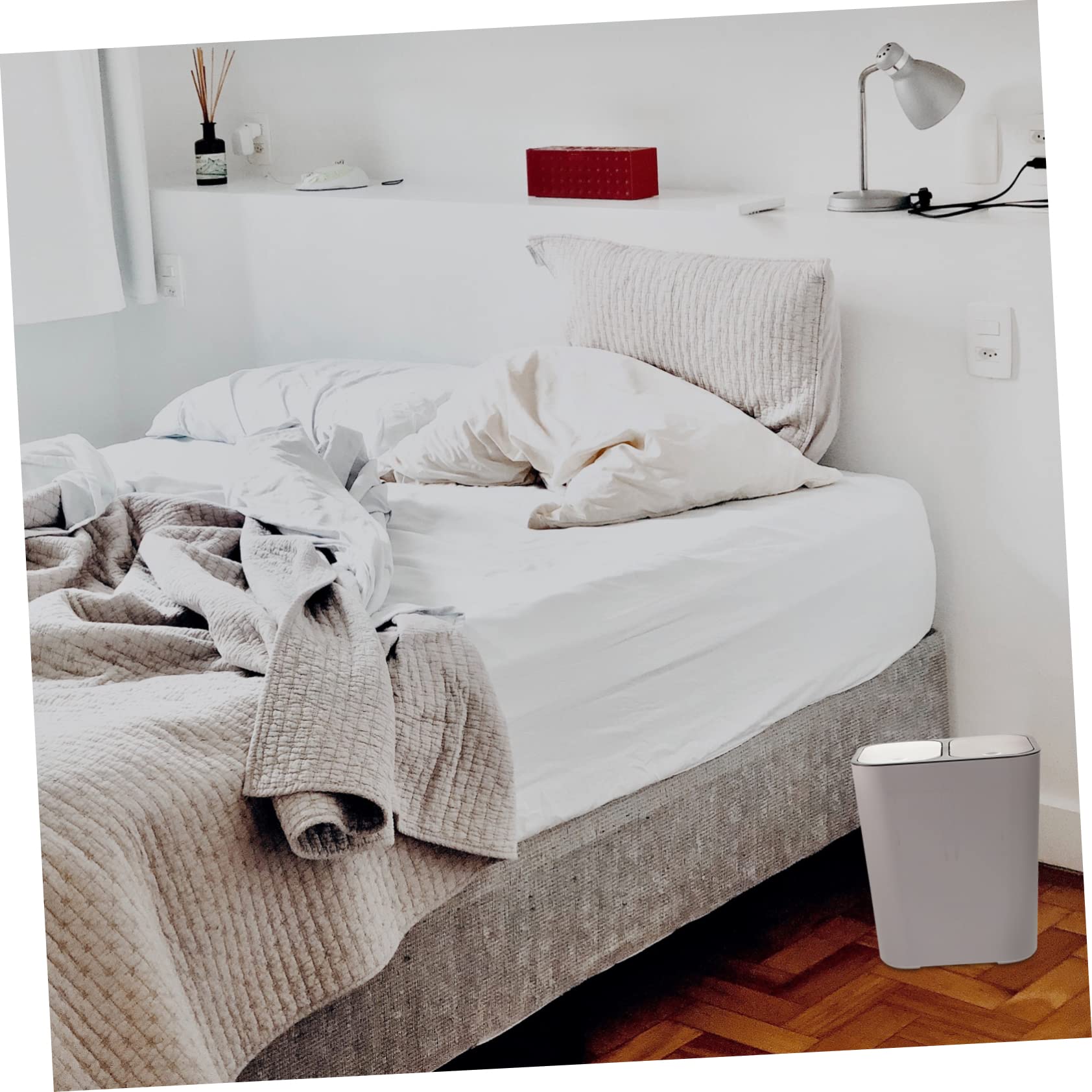 Cabilock Poubelle de séparation sec/humide 2 couvercles pour la maison, la cuisine, la salle de bain, blanc, facile à nettoyer