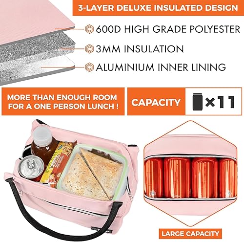 Miniatura 6 de opux - Lonchera para mujeres, con aislamiento, para niñas, adultas, para el trabajo, la escuela, pequeña, reutilizable, bolsa térmica para almuerzo,