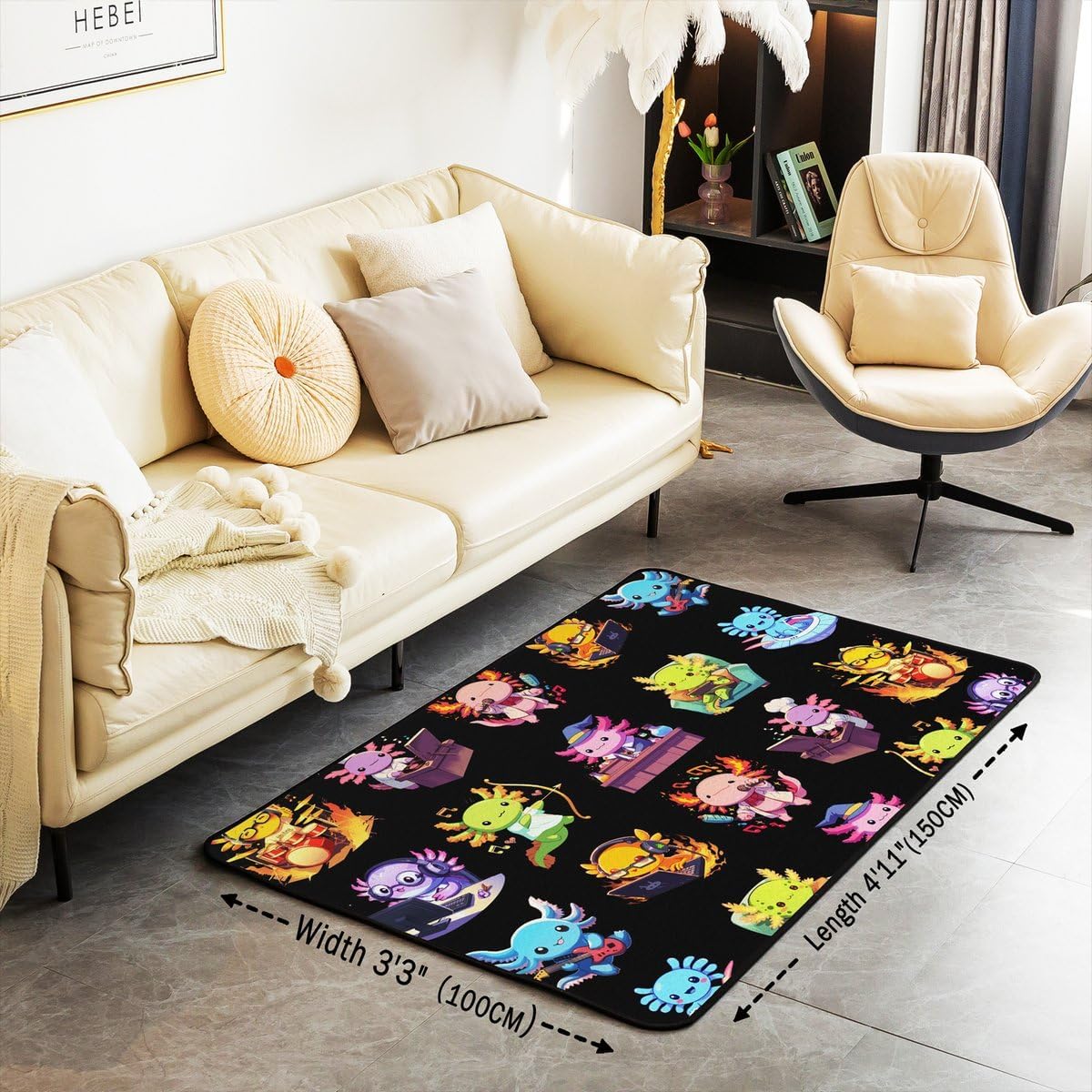 Erosebridal Axolotl 3 X 5 Area Rug,Boys Gaming Living Room Rugs,Ocean Sealife Creature Decorative Carpet Colorful Cute Animals Indoor Floor Mat image 2
