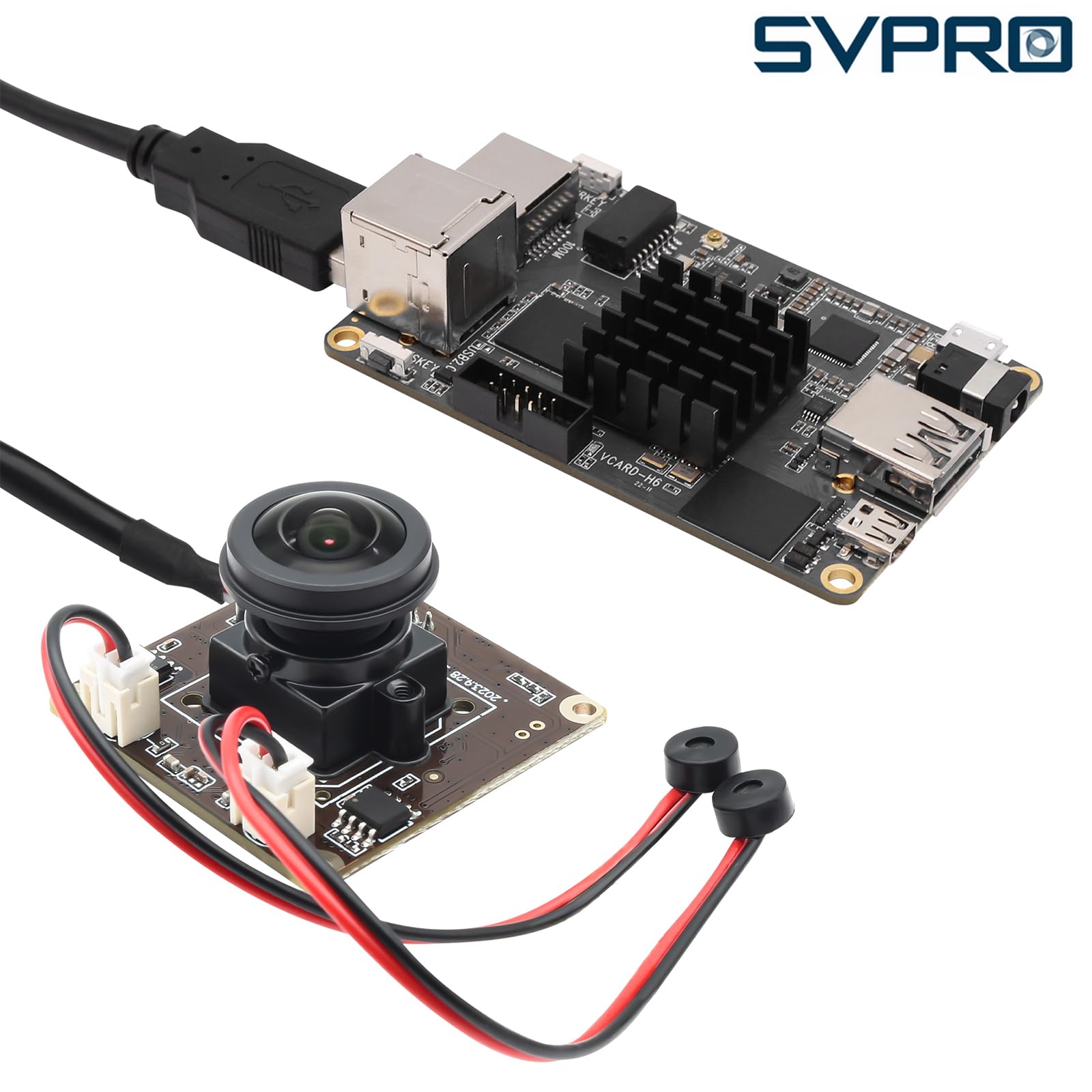 Svpro Caméra USB 5 MP avec Microphone pour Ordinateur, Webcam USB Fisheye Ultra Grand Angle, Double Audio pour Vision Automatique et Industrie, Résolution Vidéo 2592x1944 à 30 fps