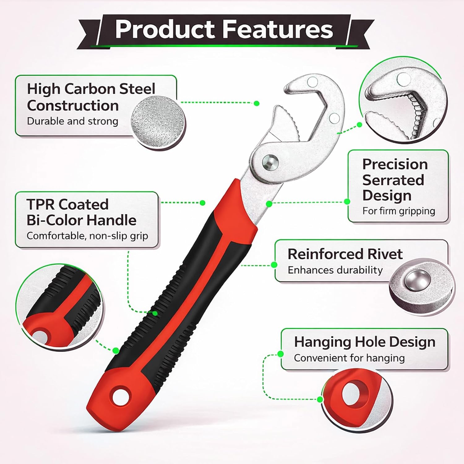 10-22mm 8.27" Adjustable Wrench Multi-Functional Pipe Tool, Quick-Release Pipe & Bathroom Wrench for Home Auto Hardware Repairs, Plumbing, Garage Work