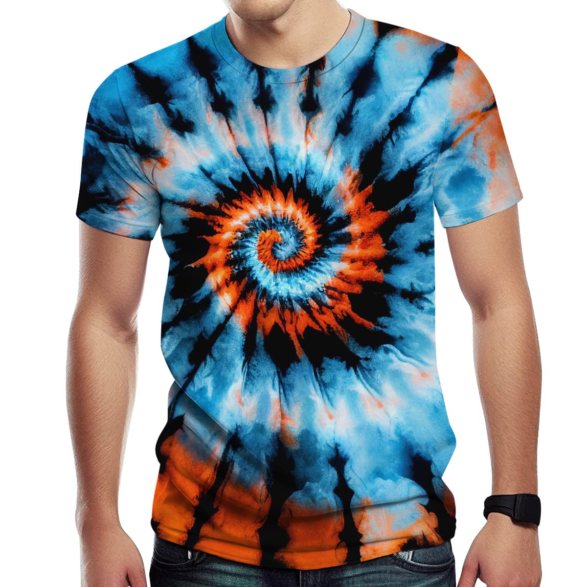 Tiwbski Men's Blue2 Novelty Tie Dye Style T-Shirts For Spiral Streak Print Shirt With Short Sleeves, 3XL