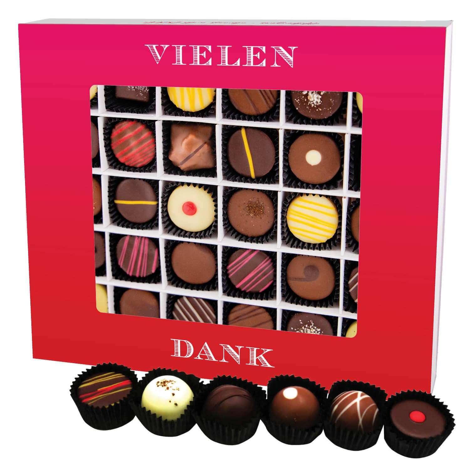 Hallingers Genuss Manufaktur Pralinen Dankeschön-Geschenk - mit & ohne Alkohol, handmade aus Confiserie-Edelkakao in wertiger XXL-Geschenkbox "Vielen Dank", Geschenkidee für Frauen Männer