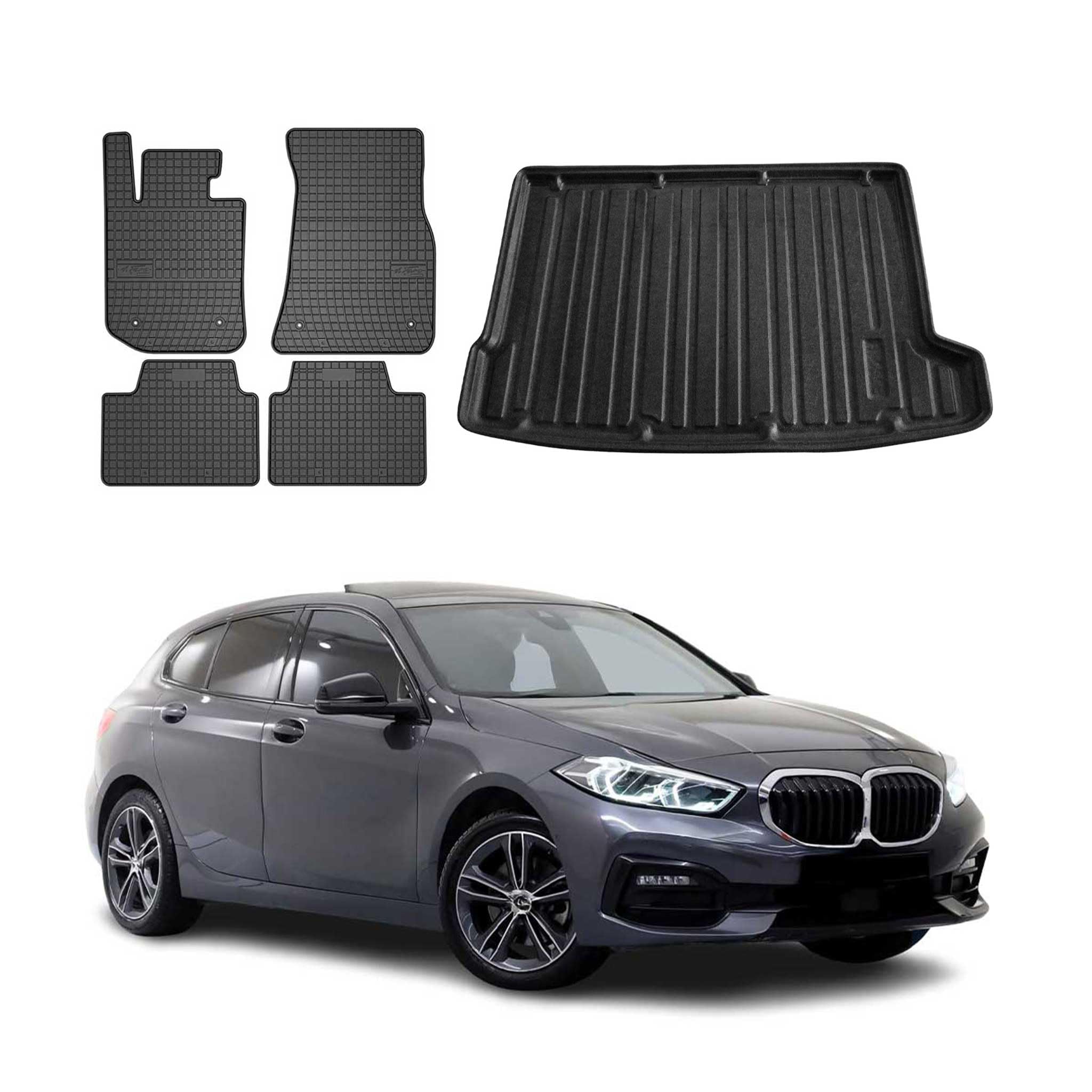 Dywaniki & Mata Bagażnika Zestaw kompatybilny z BMW 1er F40 2019-2024 Guma TPE Czarny 5X