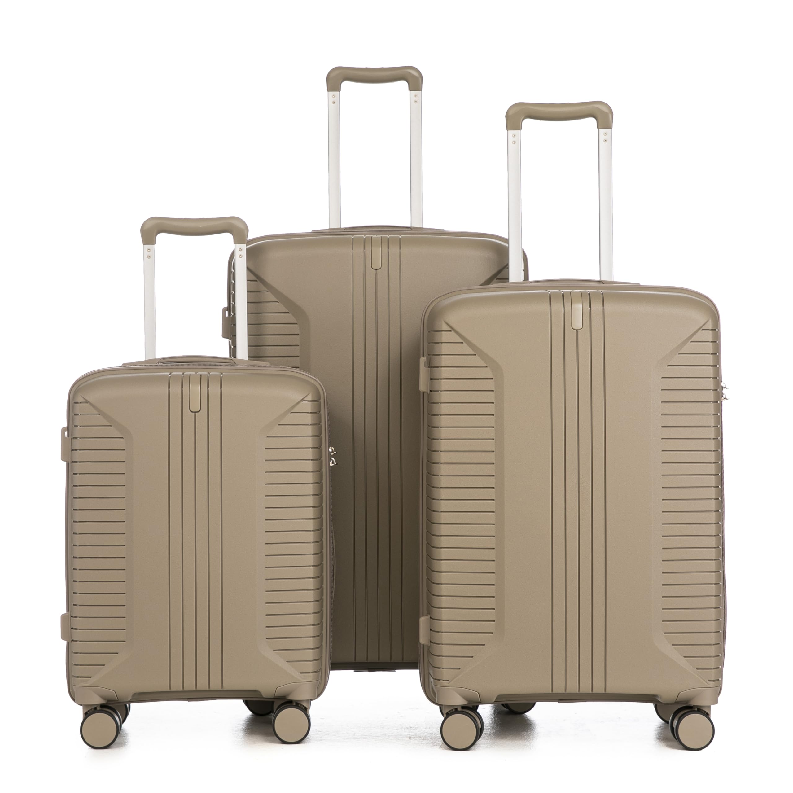 LIFEISLE Hartschalen-Koffer Trolley Handgepäck Rollkoffer, Reisekoffer Set mit 4 Rollen, 3er Gepäckset, Champagner