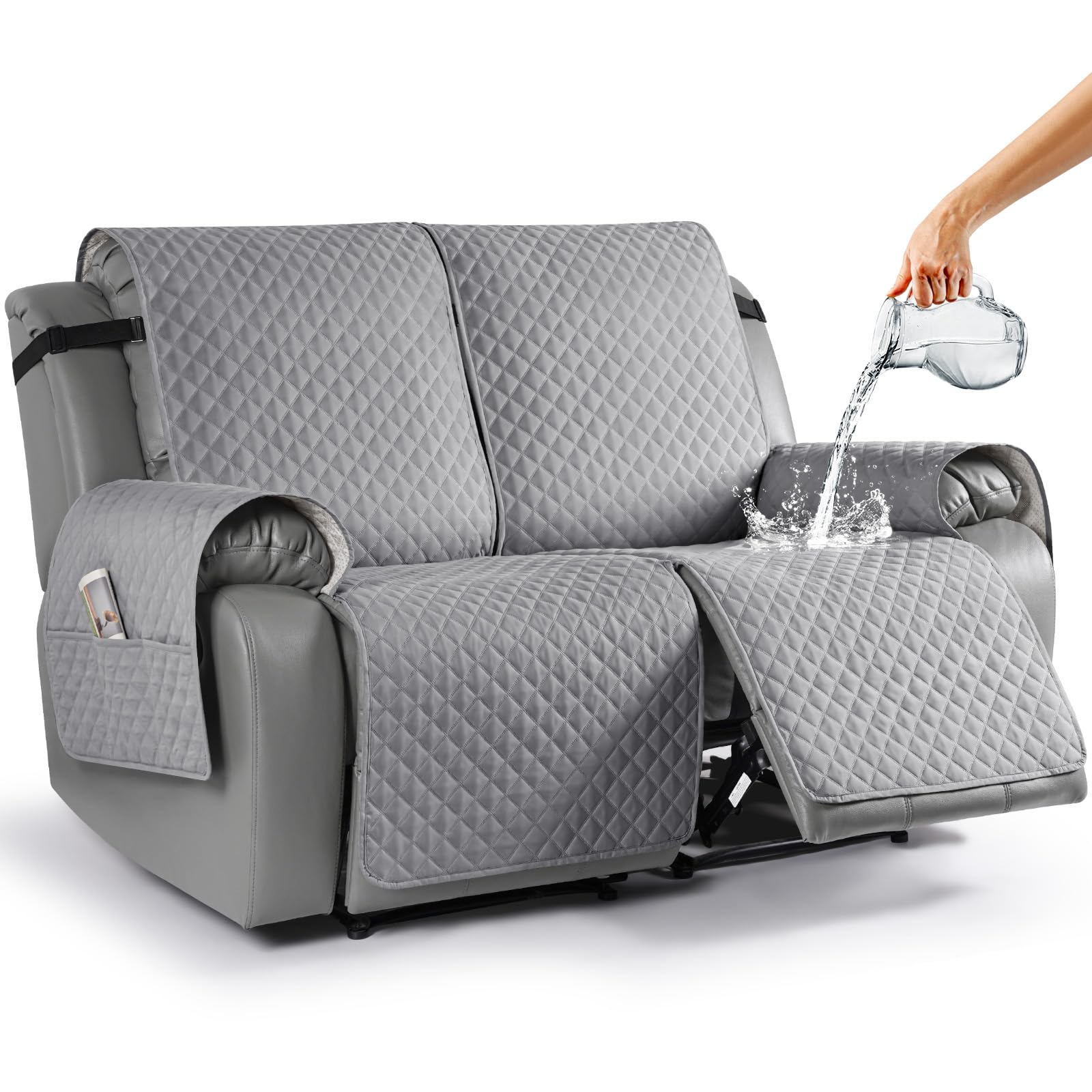 TAOCOCO Loveseat Recliner Covers Non-Slip Sofa Slipcover, Pet Cover for Loveseat Recliner with Elastic Straps, Washable Reclining Loveseat Cover Recliner Furniture Protector (2 Seater, Light Gray)