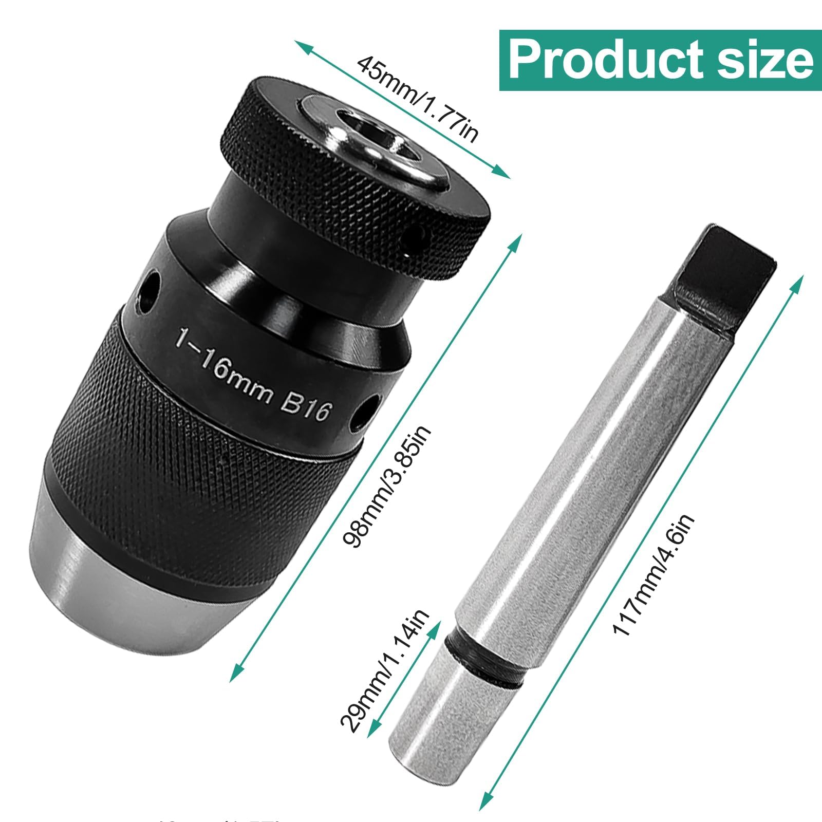 Mandrin Perceuse de Tour sans Clé 1-16mm à Serrage Automatique MT2 - B16 Arbre, pour Mandrins de Tour Serrer l'outil, Mandrin de Perçage, Mandrin pour Tour MK2