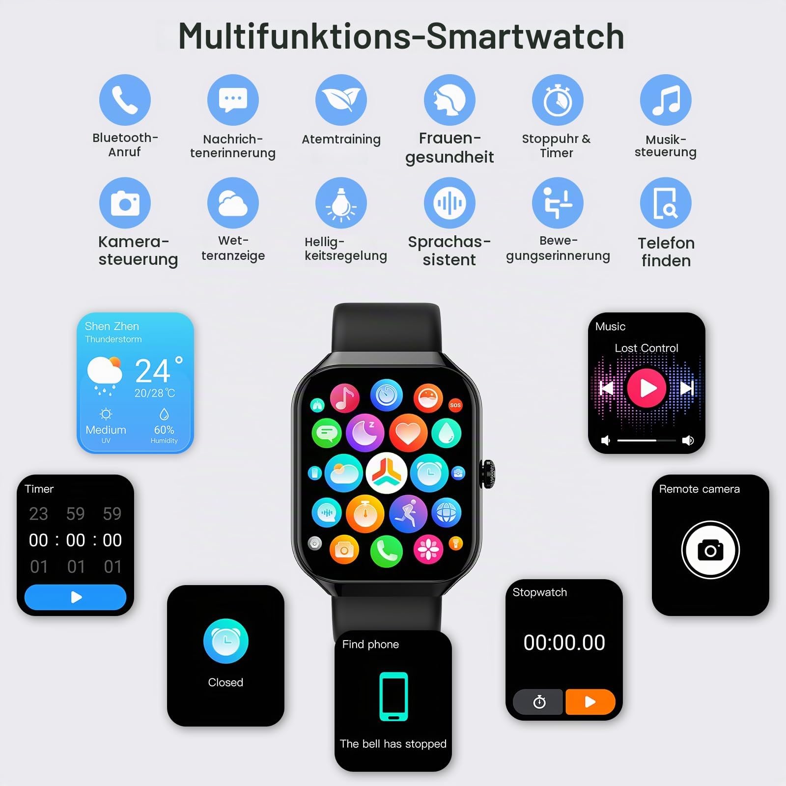 Smartwatch Herren Damen, 1.96" HD Fitnessuhr Herzfrequenz Schlafmonitor
