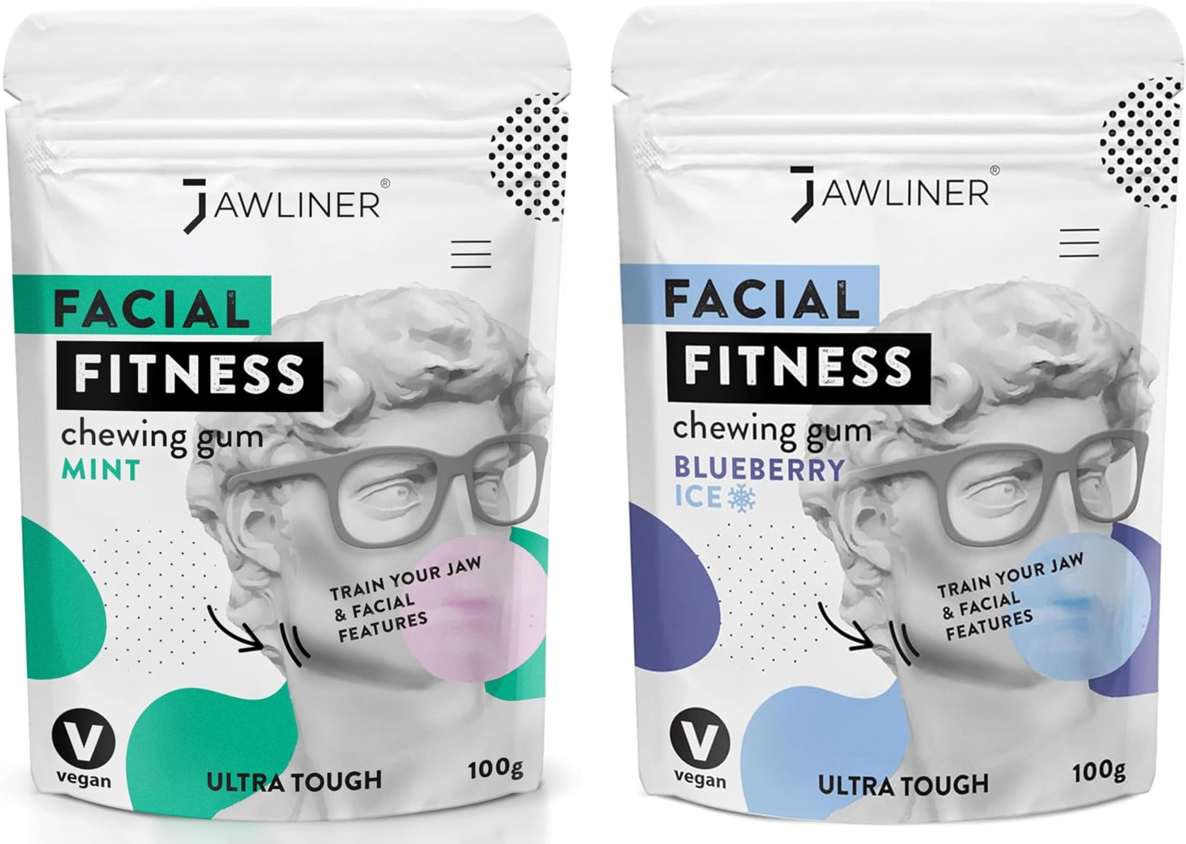 Fitness Chewing Gum 15X Harder Jawline Gum Sugar Free Mint and Blueberry Jaw Gum Includes 12 Weeks Coaching - Jawline Exerciser for Mewing & Shaping the Jaw (4 Months Pack of 2 Flavor)