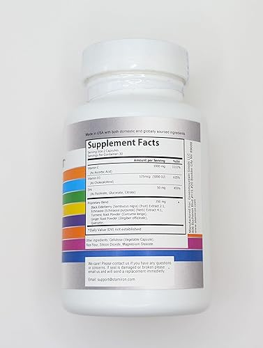 Miniatura 7 de Apoyo inmunológico con quercetina zinc 50 mg de vitamina C 1000 mg de vitamina D3 5000 UI y jengibre de cúrcuma de saúco para adultos y niños,