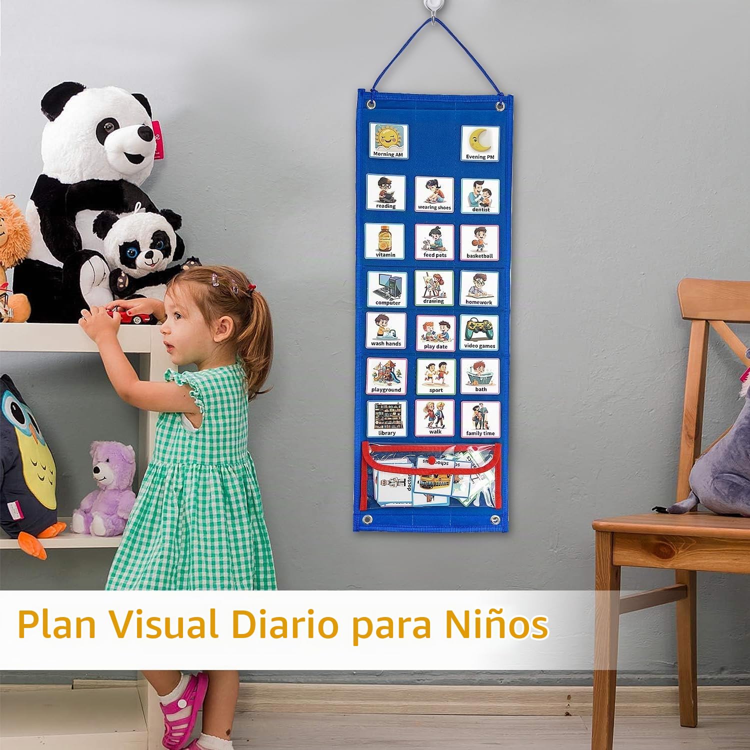 Tabla de Tareas para Niños, Horario Visual Niños con 96 Tarjetas, Tabla de Rutinas de Tareas Diarias para Autismo, Tarjetas de Horario Visuales con Pared Trasera y Cierre de Velcro (GHJ094a)