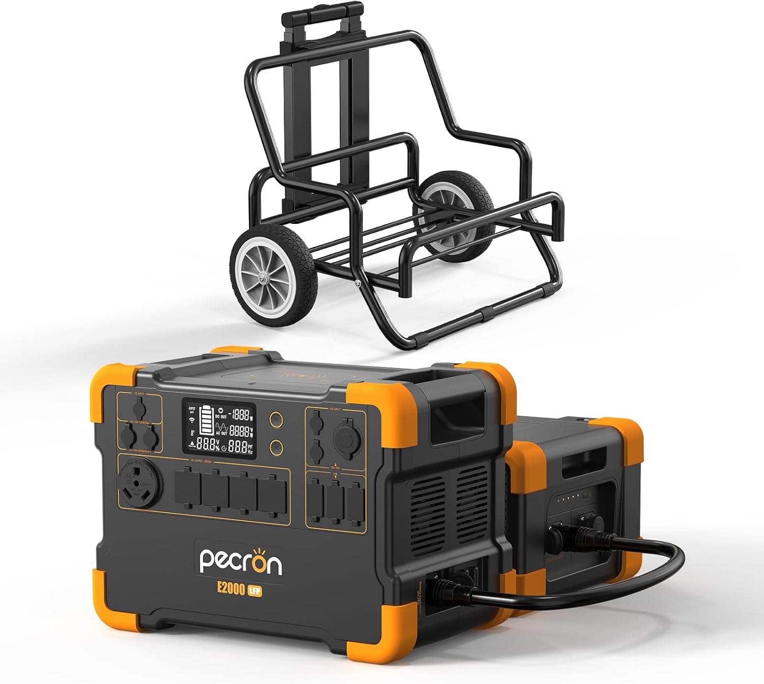 pecron Power Station E2000LFP with 3072Wh Extra Battery Trolley Kit, Expandable to 4992Wh Power Station, 5X2000W AC Outlets, LiFePO4 Battery Backup Expandable for Home, Camping, RV