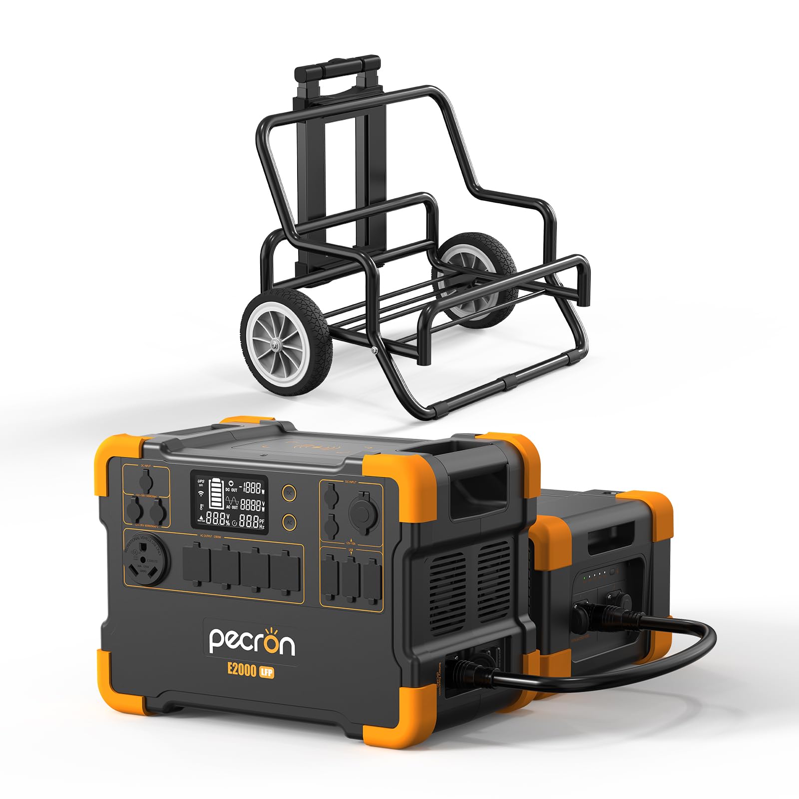 pecron Solar Generator E2000LFP with 3072Wh Extra Battery Trolley Kit, Expandable to 4992Wh Power Station, 5X2000W AC Outlets, LiFePO4 Battery Backup