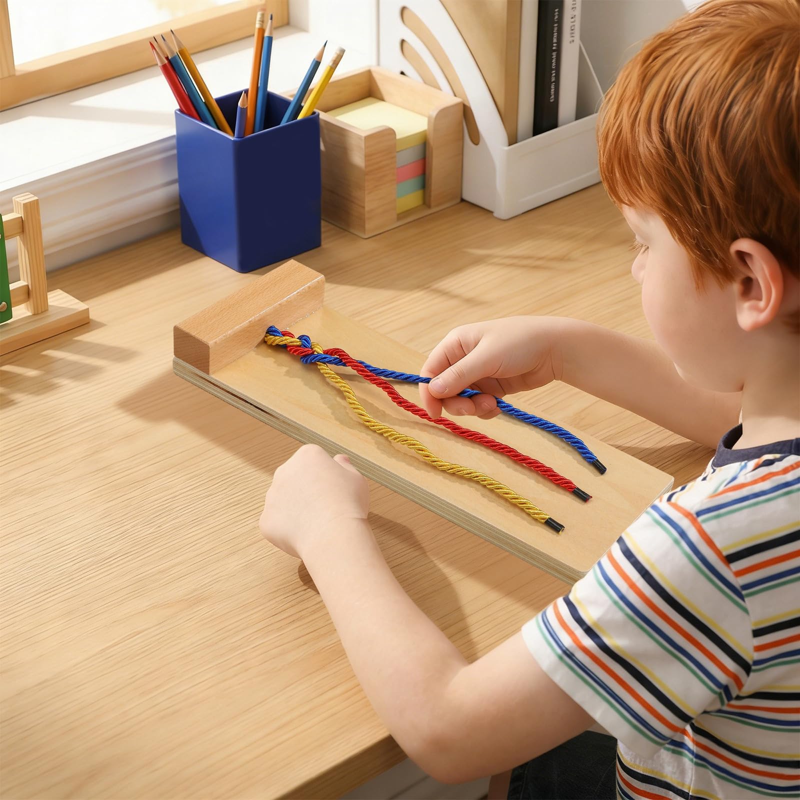 Kit per Intrecciare I Capelli in Legno per Bambini, con Tavoletta per Esercitarsi.
