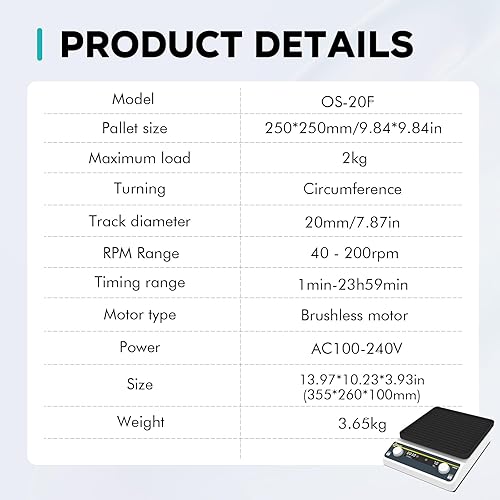 Miniatura 6 de LABFISH - Agitador orbital digital, velocidad ajustable, 40-200 RPM, placa de trabajo de 9.85 x 9.85 pulgadas, capacidad de 4.4 lbs, agitador
