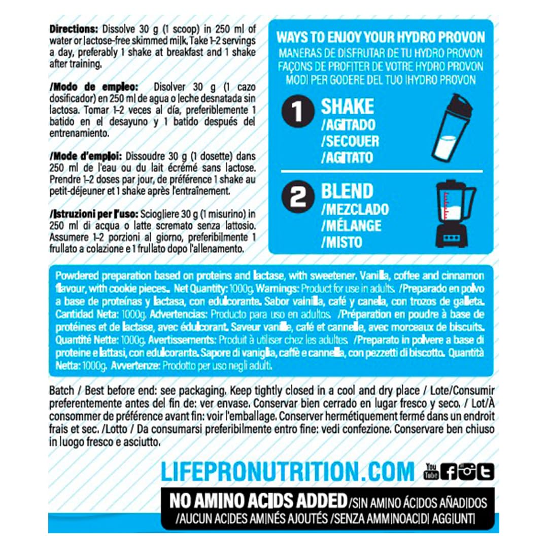 Life Pro Hydro | Proteína Hidrolizada de Rápida Absorción con Tolerase | Enriquecida con Tolerase y Aminoácidos (1 kg, CHOCOLATE HAZELNUT)