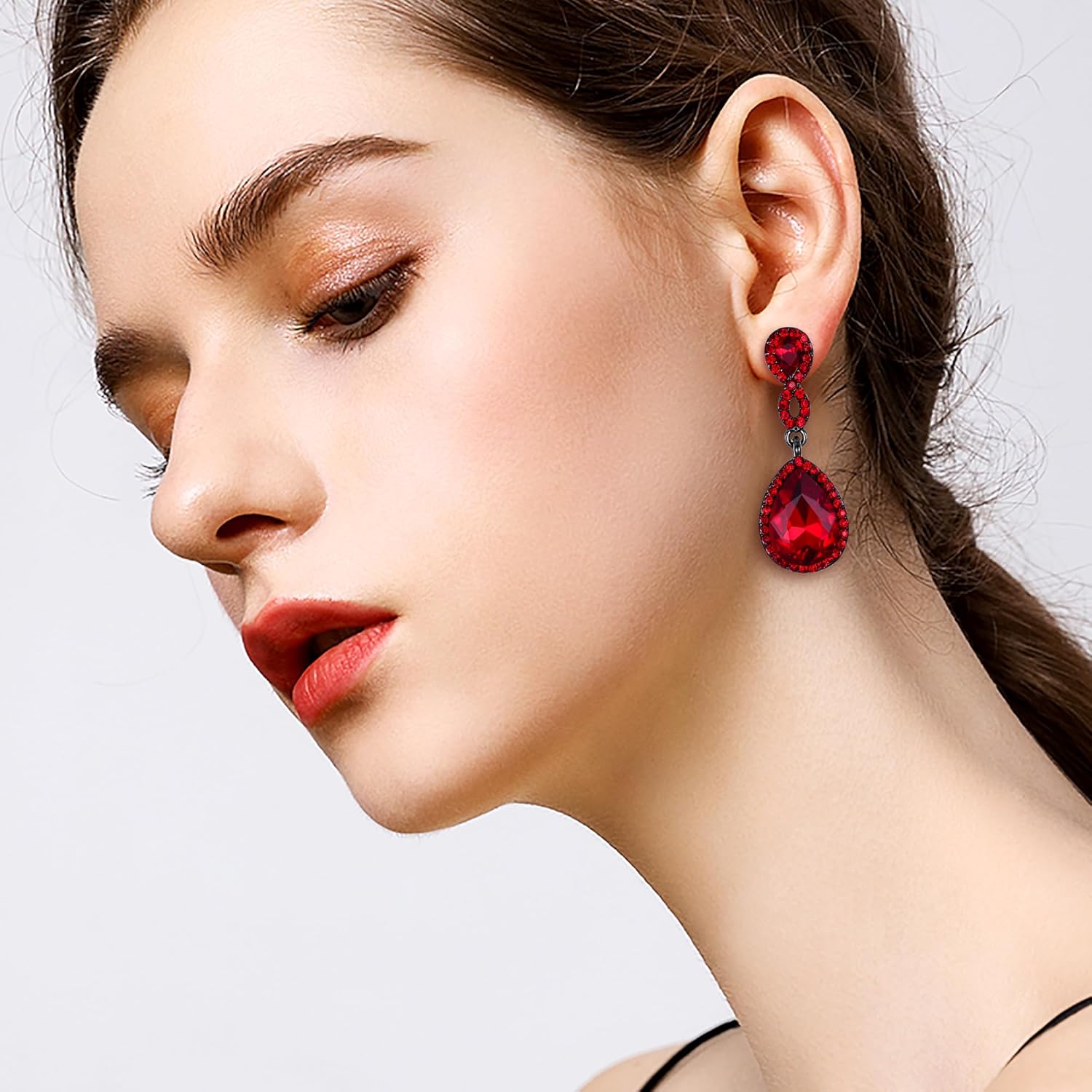 EVER FAITH Women's Rhinestone Crystal Elegant Wedding 8-Shaped Teardrop Pierced Dangle Earrings Clear - Image 3