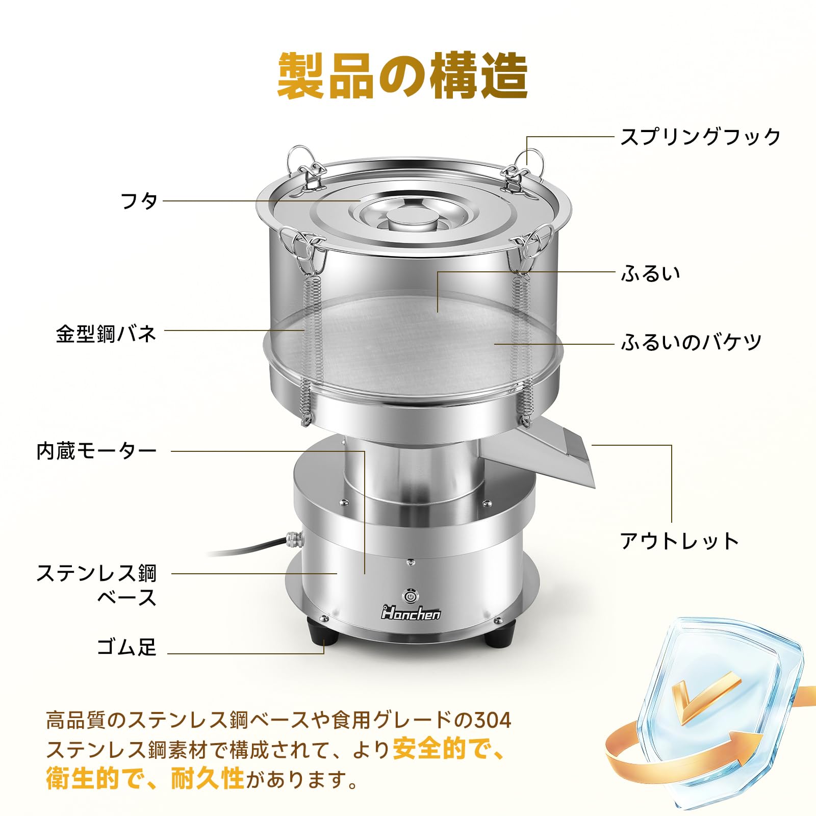 電動振動ふるい機 フィルター直径30cm 60メッシュ 304ステンレス製 蓋