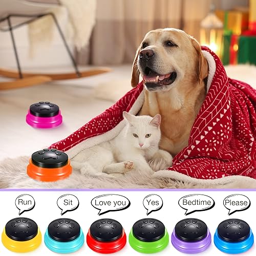 Miniatura 4 de Paquete de 8 botones de grabación de voz para perros y gatos, botones para comunicación y entrenamiento de mascotas, zumbador de grabación de 30