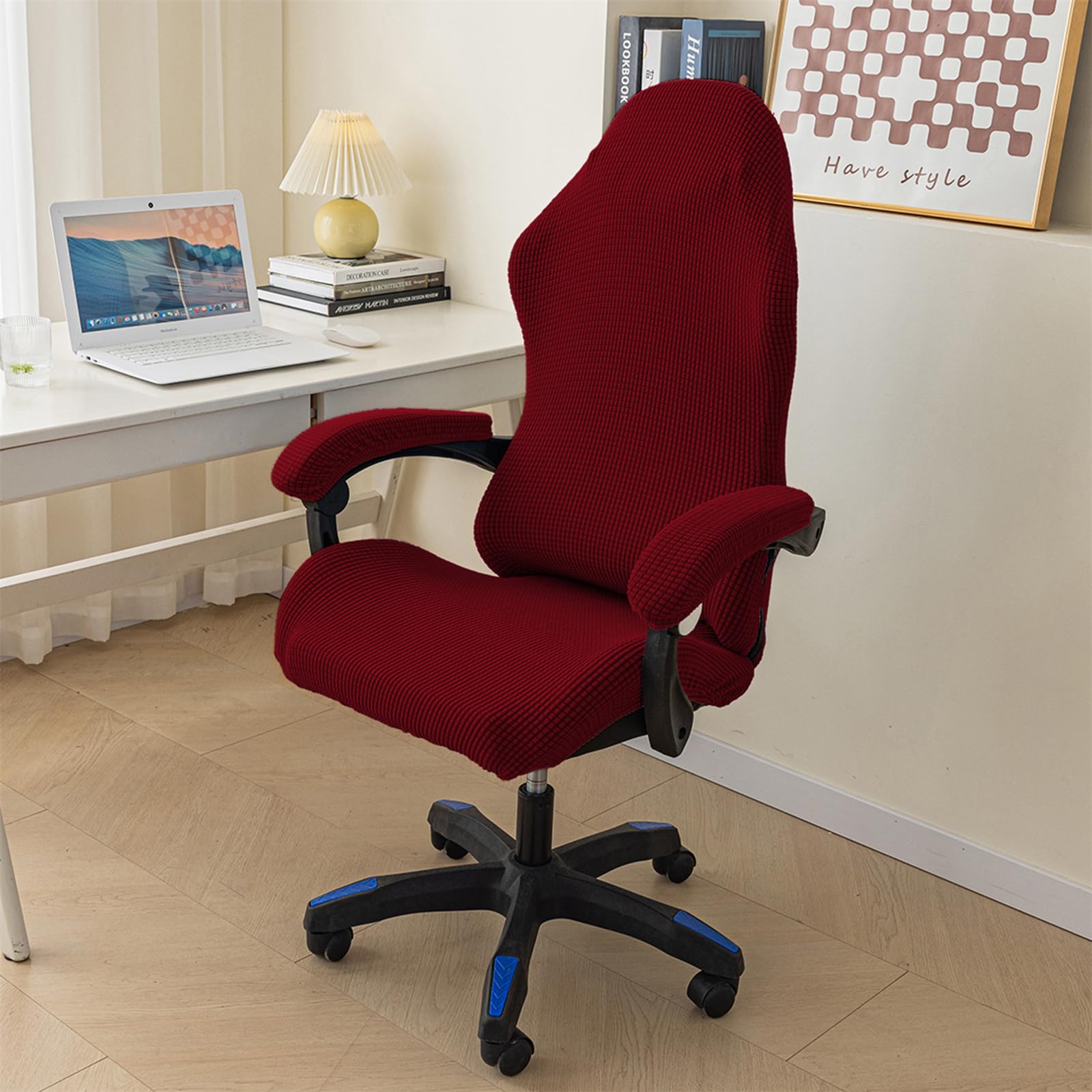 Highdi Funda para Silla Gaming Elasticas, Fundas para Sillas de Juego de Oficina con Reposabrazos Universa Lavable Removible Protector para Silla de Ordenado (Rojo Vino)