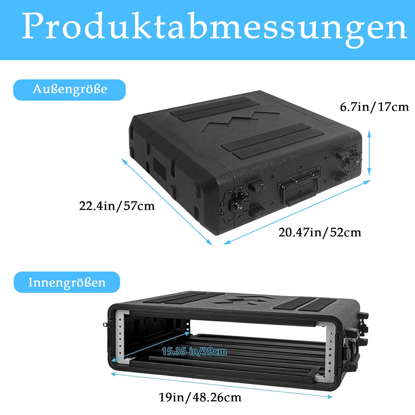 2U Rack Koffer, flach, 16 Zoll tief, 19 Zoll Rackmount-Flight-Koffer für Reisen Schutzkoffer mit maßgeschneiderter Schaumstoffeinlage Aufbewahrungsraum für drahtloses Mikrofonsystem Verstärker