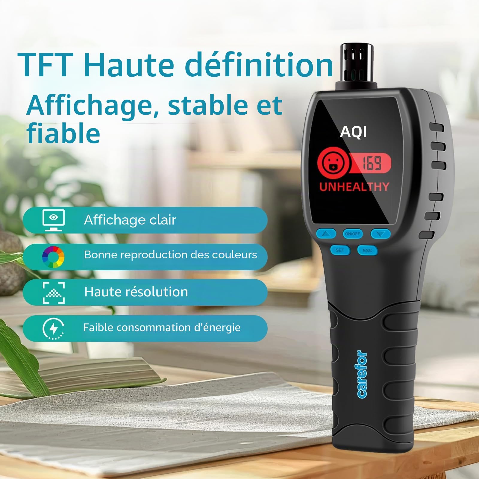 CF‑60 PP Moniteur de qualité de l'air portatif avec Graphiques de données sur l'appareil et rapports exportables, détecteur Portable 16 en 1 pour AQI, CO2, TVOC, HCHO, PM2.5/10/1.0, Pollen
