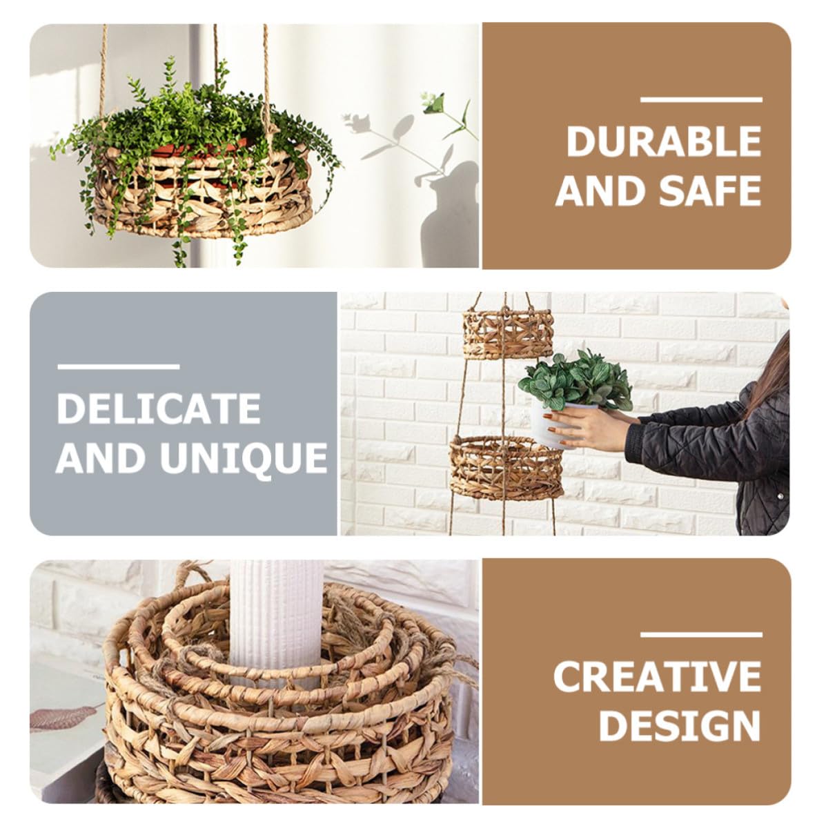 NUOBESTY Rattan Hängeblumenkorb für Garten und Dekoration, Braun
