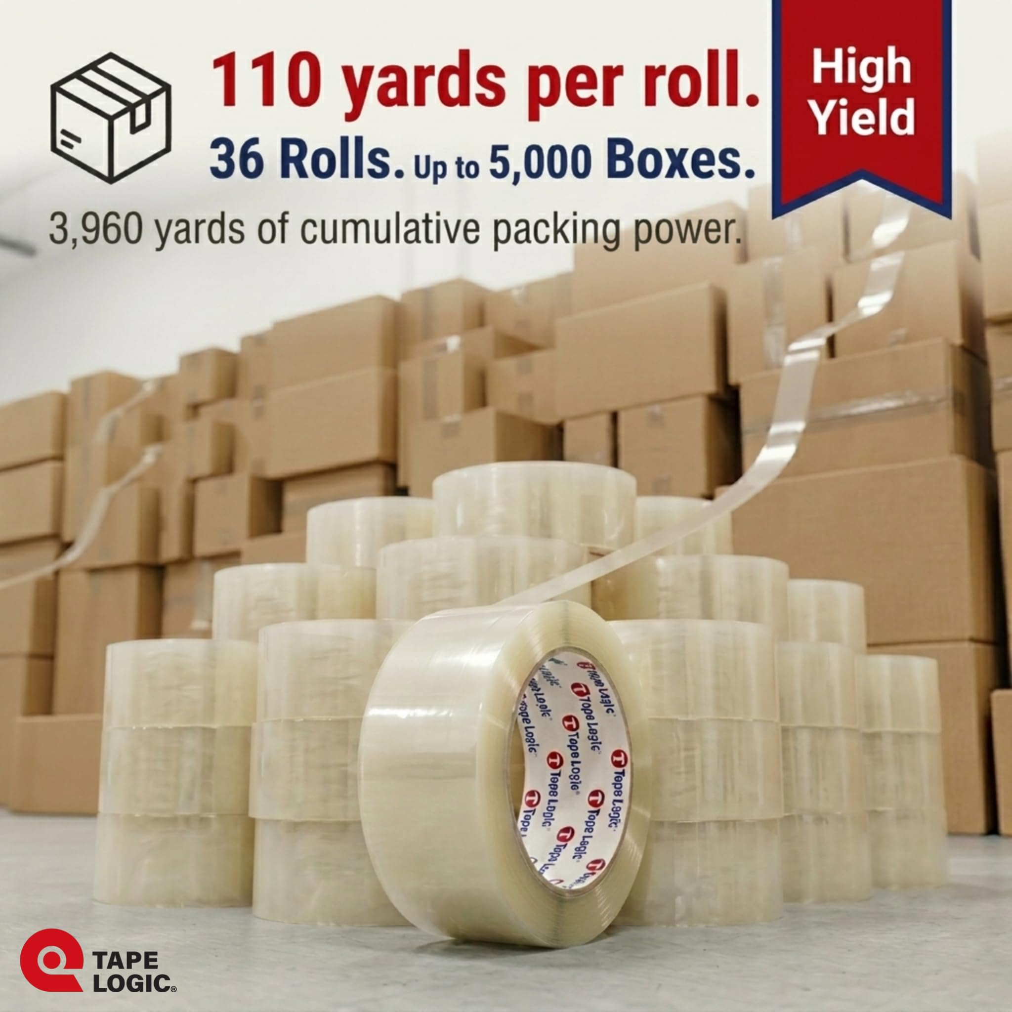 Tape Logic 5,1 cm x 100 m transparentes Acryl-Klebeband, 2,0 mm dick, 36 Rollen für Verpackung, Versand, Umzug, Zuhause und Büro