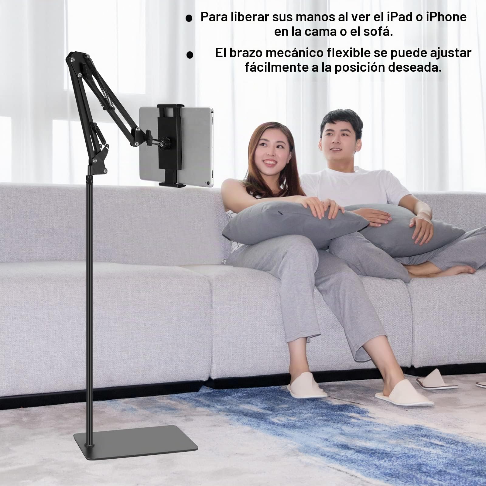 SAMHOUSING Soporte de Suelo para Tableta, Ajustable Universal Giratorio de 360 Grados, Soporte de teléfono para iPad/iPhoneX/iPad Pro u Otros Dispositivos de Pantalla de 4.7 a 12.9 Pulgadas (Negro)