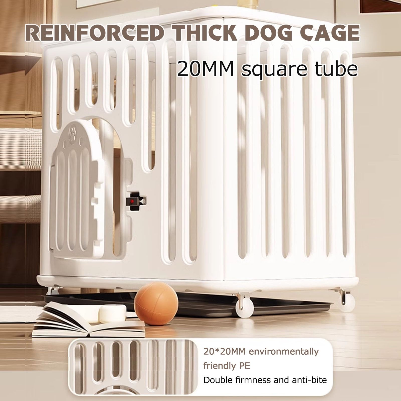 NEONMAN Cage pour Chien Cage Chien Cage Chien Interieur Caisse Chien Robuste en Plastique PE avec roulettes pour empêcher la Fuite Plateau en Plastique Facile à Installer(Blanc,XS)