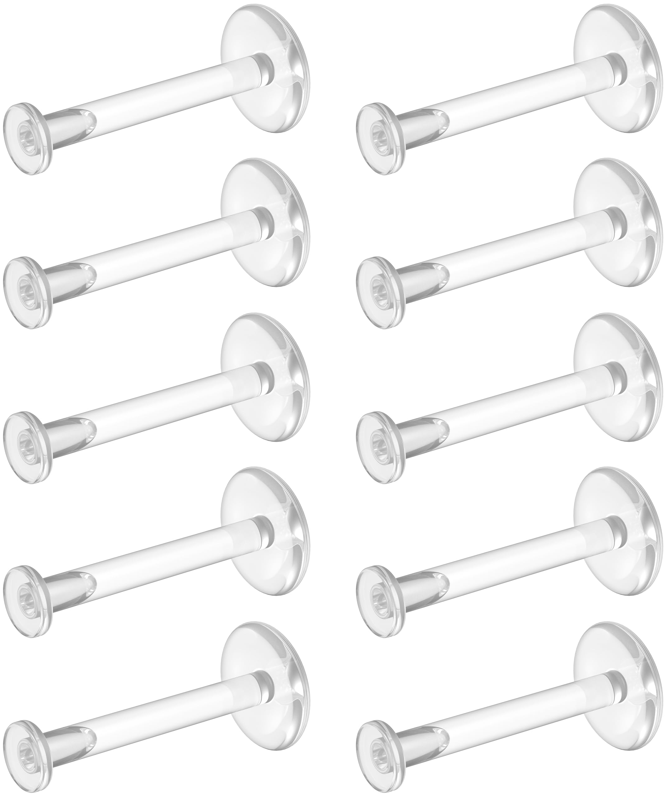 Bioflex Clear Earrings for Sports, Work, School, Surgery, MRI - Clear Piercing Jewelry Labret Studs for Ears, Cartilage, Helix, Tragus, Lip, Medusa, Monroe - Flat Push-In Plastic Earrings (16g, 18g) Piercing Retainers