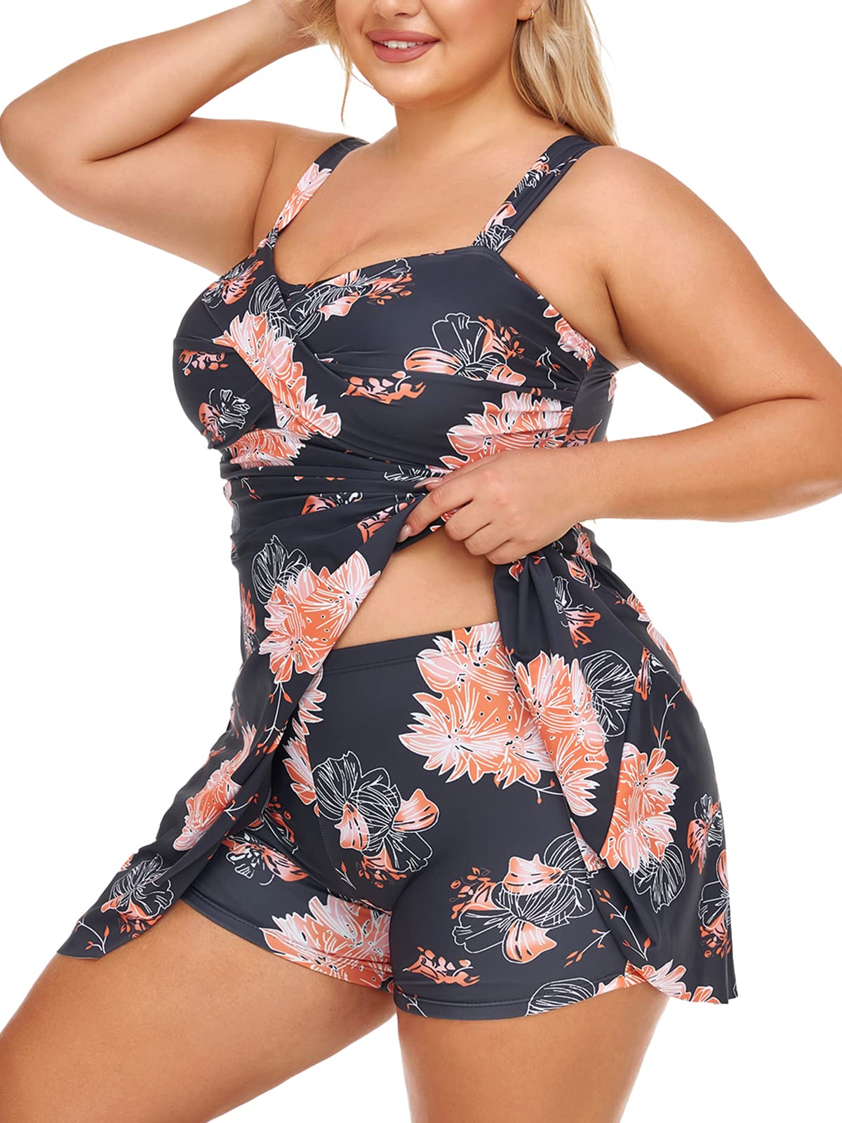 Summer Mae Women's Plus Size Two Piece Swimdress with Short Flowy Tankini Swimsuit Dress Bathing Suit