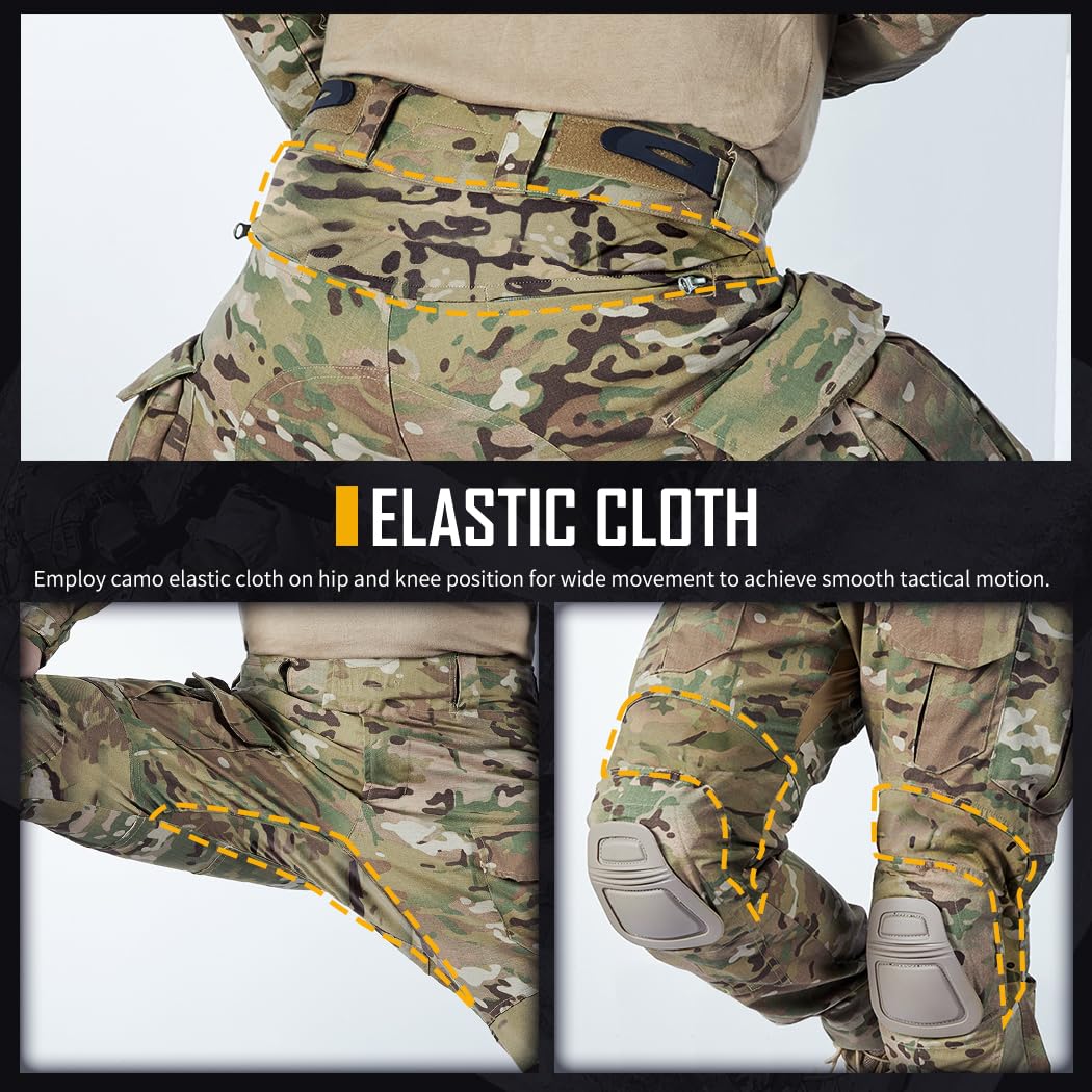 IDOGEAR Pantalones de Combate G3 Multicam con Rodilleras Tácticos Multibolsillos Ajustador Gancho