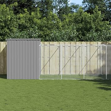 Large Outdoor Dog House with Extended Run, Galvanized Steel Heavy Duty Metal Pet Kennel for Backyard, Weatherproof Shelter for Large Breeds, 84.3 x 84.3 x 71.3 Inch