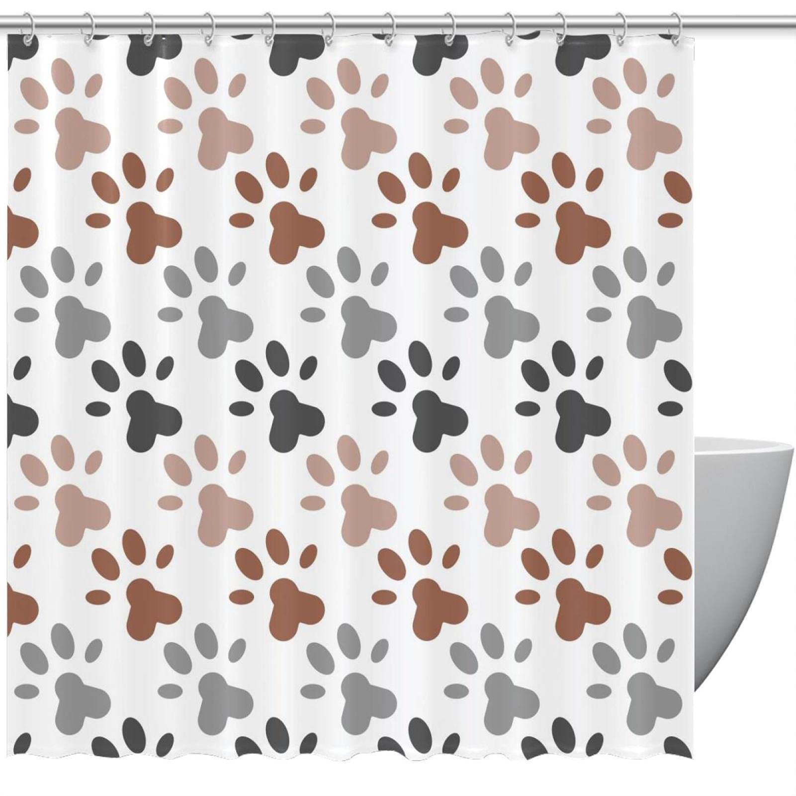 Rideau de douche motif pattes de chien et chat 183 cm anti-éclaboussures