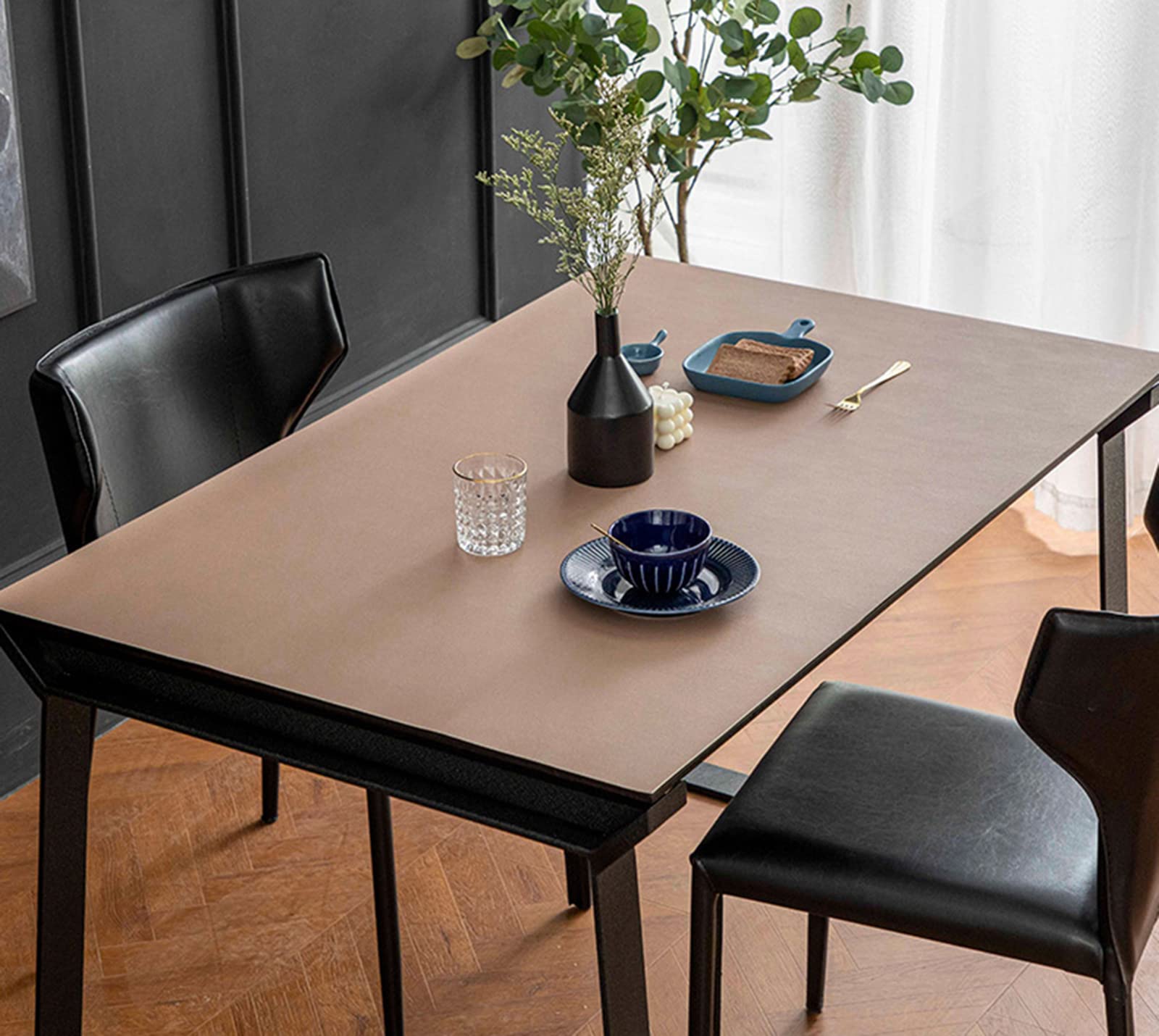 Tovaglia in PU Proteggere il piano del tavolo Impermeabile e antimacchia Facile da pulire Kaki+grigio Dimensioni 70x150cm