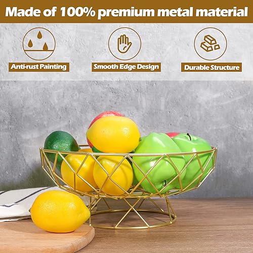 Vista 3 de KOLUTI Cesta de frutas de alambre de metal para encimera de cocina, gran soporte de frutero moderno, decoración redonda para encimera, cuencos