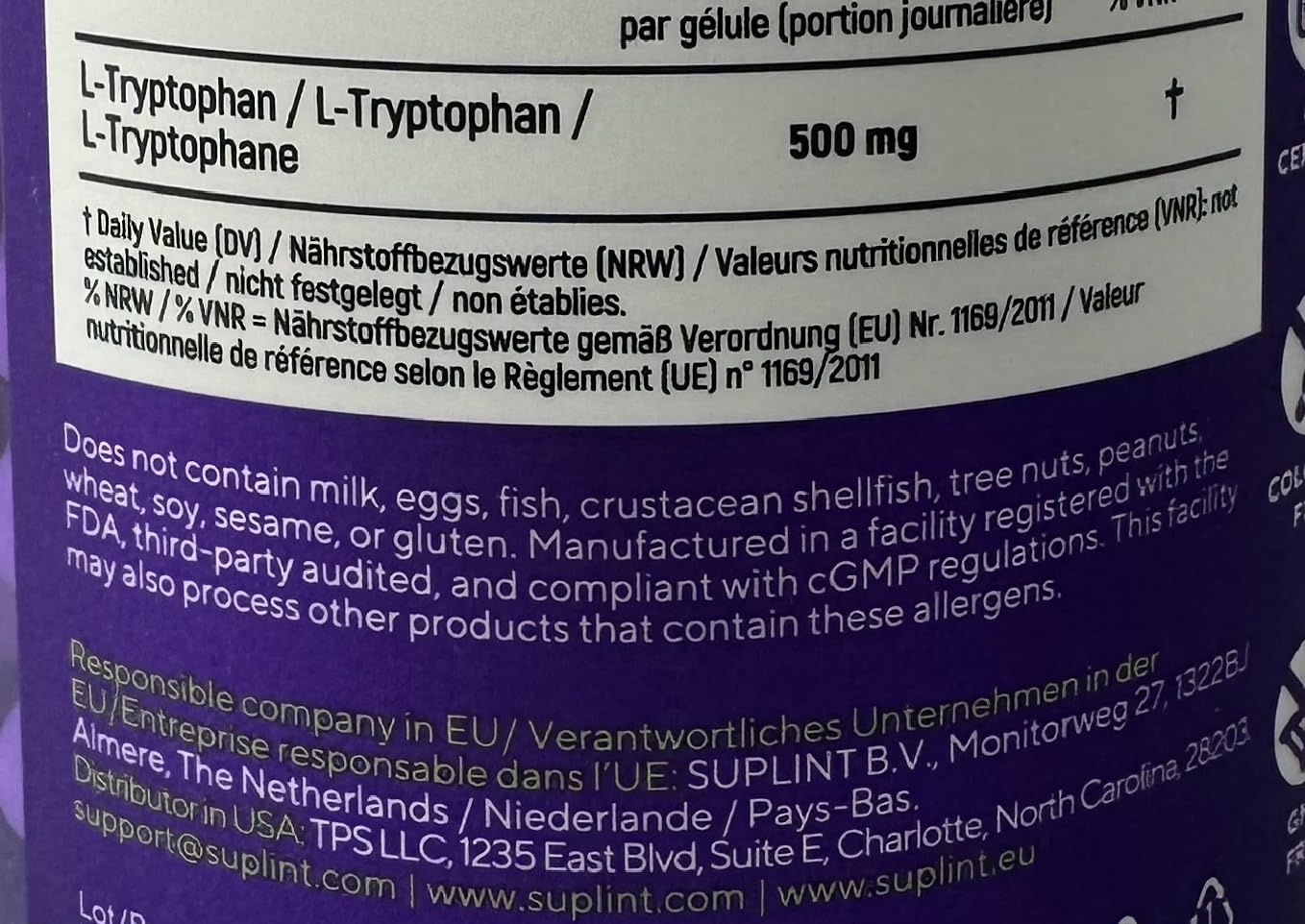 L-Tryptophane 500 mg – 180 Gélules Véganes – 3 Pack | Gélules Haute Concentration – 1 Gélule par Jour, Cure de 6 Mois – Certifié GMP & Testé en Laboratoire en Allemagne