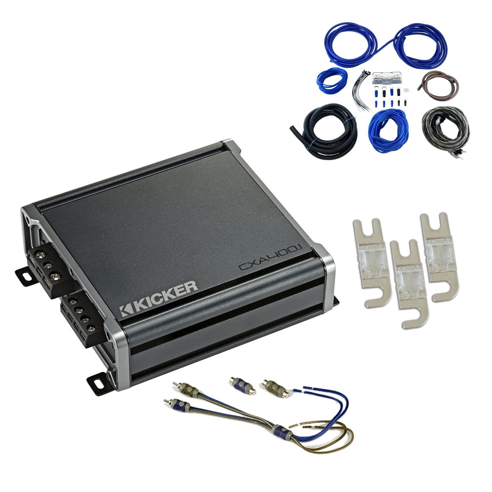 Kicker 43DXA2501 Car Audio Sub Amp DXA250.1 & 8 GA Amplifier Accessory Kit Bundle