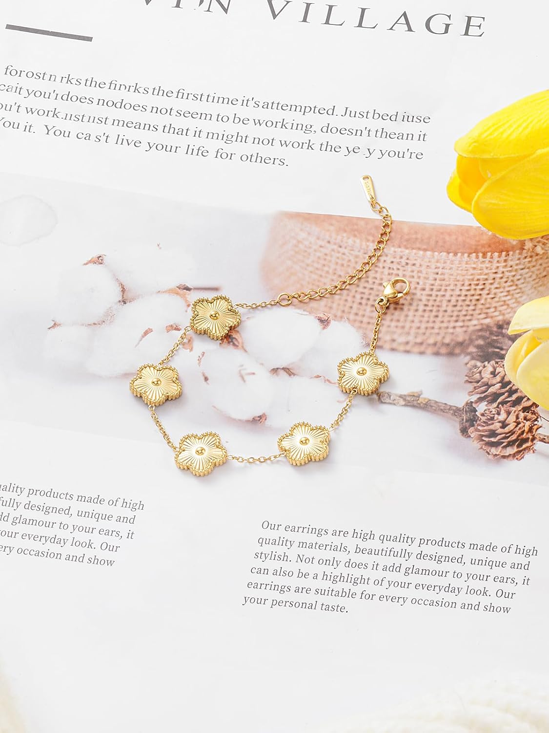 14K Gold Plated Dainty Four Leaf Clover Dot Bracelets for Women Lucky Flower Jewelry - Image 5