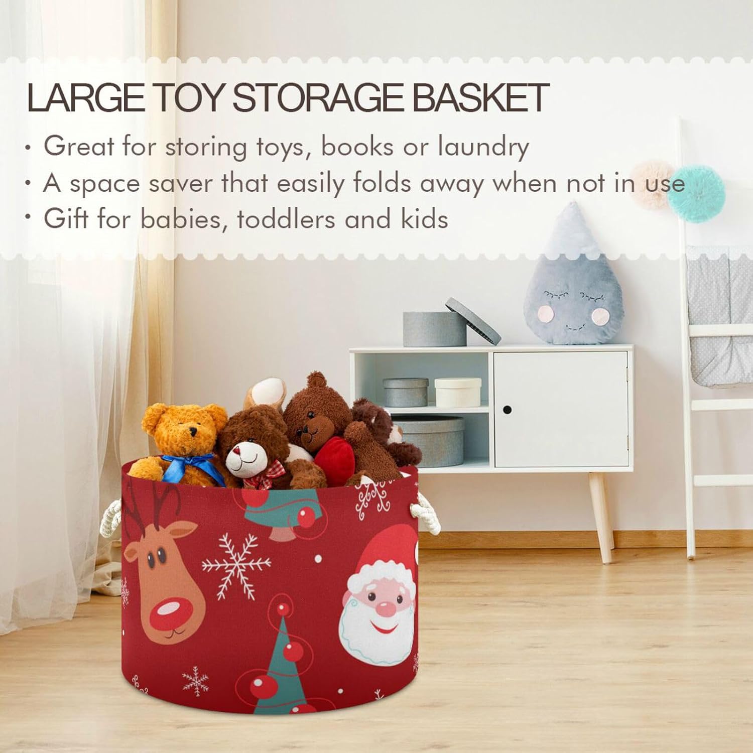 Bolaz Large Storage Basket Christmas Tree Santa Claus Reindeer Toy Storage Box Organizer Bins with Handles Laundry Hamper Basket for Home Decor