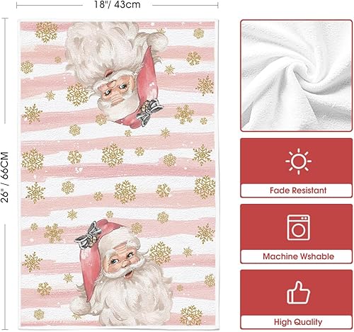 Miniatura 6 de Artoid Mode Juego de 4 toallas de cocina de Navidad con bola de muñeco de nieve de Papá Noel, color rosa, 18 x 26 pulgadas, decoración de Navidad