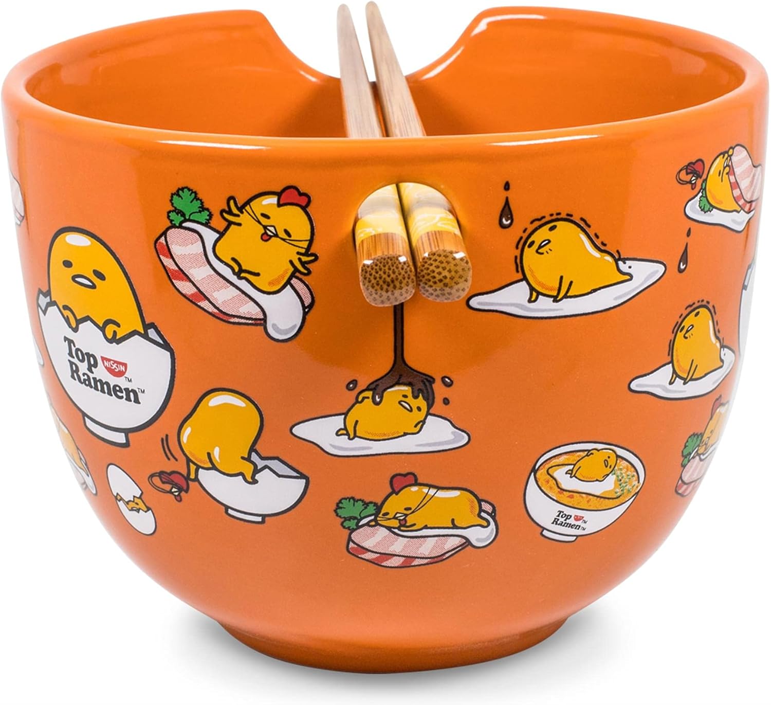 Gudetama Japanese Ceramic Dinnerware Set | Includes 20-Ounce Ramen Bowl and Wooden Chopsticks | Asian Food Dish Set For Home Kitchen | Kawaii Anime Gifts, Official Sanrio Lazy Egg Collectible
