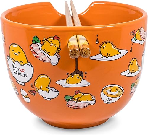 Miniatura 2 de Gudetama - Juego de vajilla japonesa de cerámica  Incluye cuenco de ramen de 20 onzas y palillos de madera  Juego de platos de comida asiática para