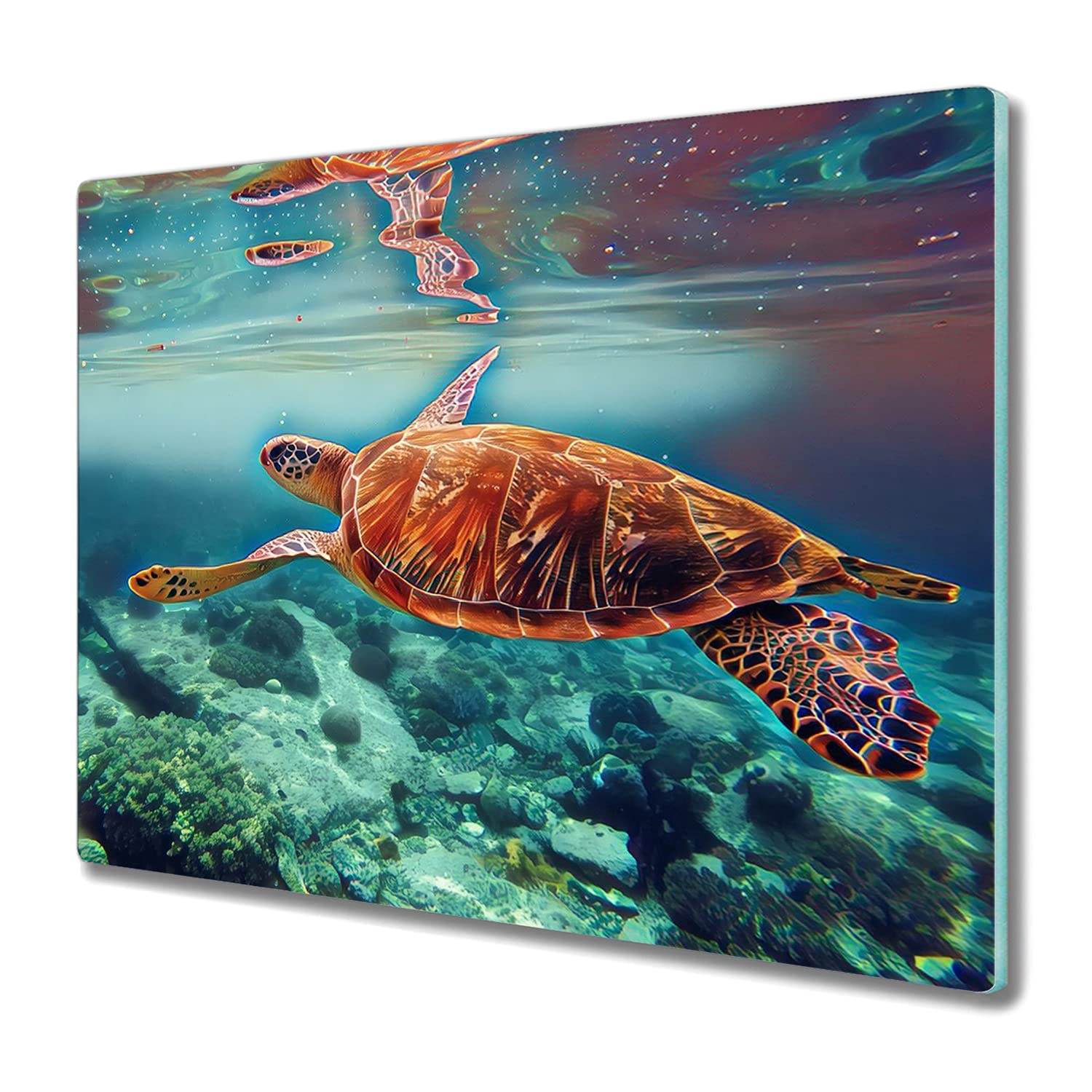 Planche à découper en verre 60x52cm tortue de mer pour protection induction