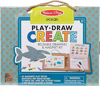 Melissa & Doug Natural Play: Play, Draw, Create Reusable Drawing & Magnet Kit – Ocean (42 Magnets, 5 Dry-Erase Markers) - FSC Certified