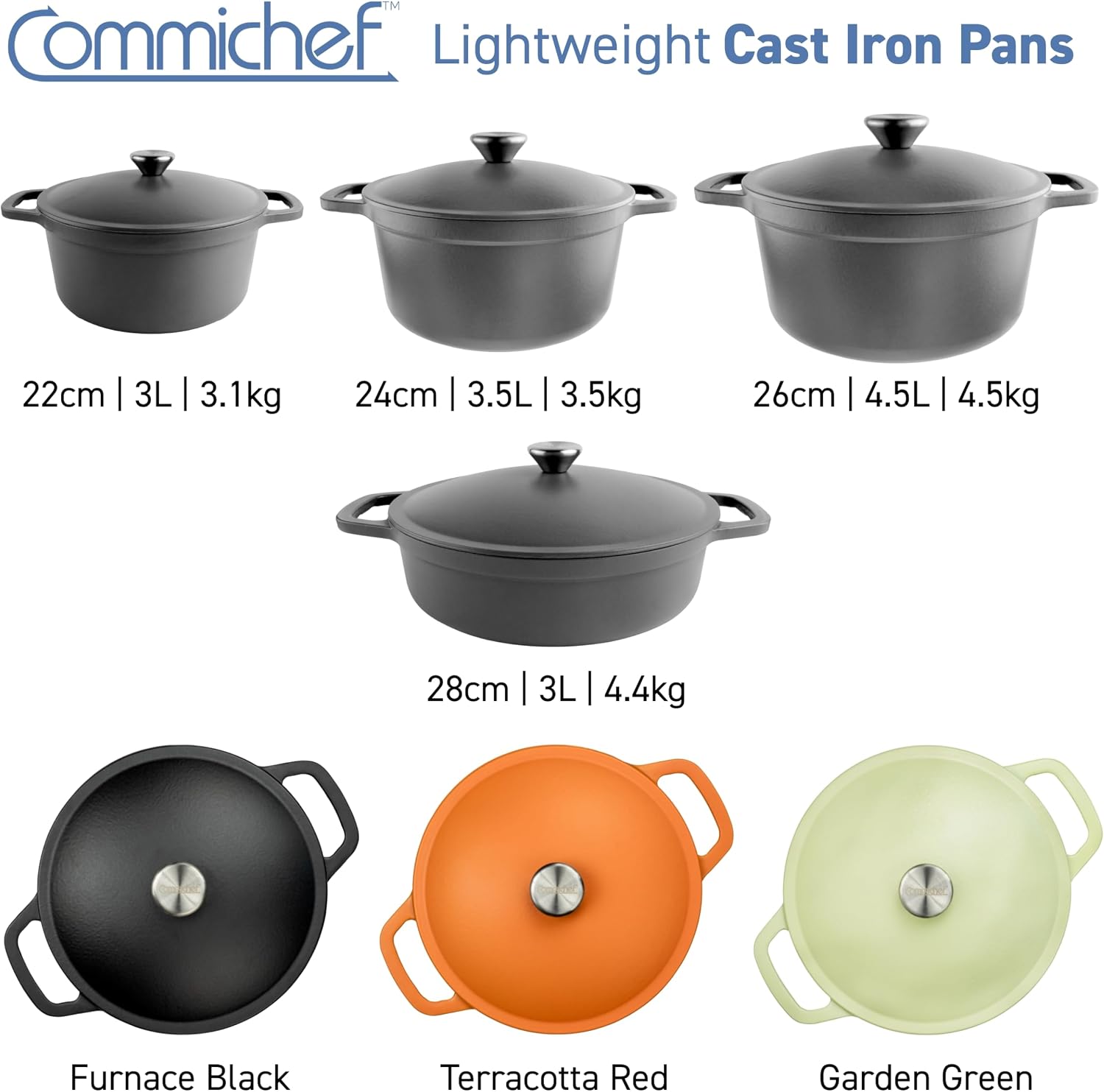 Lightweight Cast Iron Casserole Dish 22 cm, 3 Litre, Green - Dutch Oven with Lid for Cooking and Bread Baking, Enamelled Pan, Induction Suitable Dutch Oven